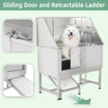 AECOJOY 50'' Professional Stainless Steel Dog Washing Station, Height Adjustable Pet Grooming Dog Bathtub with Ramp