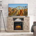 Gzxs Farmhouse Fireplace TV Stand with 18" Electric Fireplace for 50 in Tvs, Farmhouse Entertainment Center W/ Open Shelves, TV Media Console for Living Room, Gray Wash