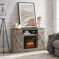Gzxs Farmhouse Fireplace TV Stand with 18" Electric Fireplace for 50 in Tvs, Farmhouse Entertainment Center W/ Open Shelves, TV Media Console for Living Room, Gray Wash