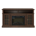 Sesslife Electric Fireplace TV Stand with Remote Control for 65 in TV, Farmhouse TV Console Table with Open Storage Shelves & 2 Cabinets, Wooden Media Entertainment Center for Living Room, Gray