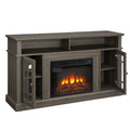 Sesslife Electric Fireplace TV Stand with Remote Control for 65 in TV, Farmhouse TV Console Table with Open Storage Shelves & 2 Cabinets, Wooden Media Entertainment Center for Living Room, Gray