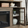 Sesslife Electric Fireplace TV Stand with Remote Control for 65 in TV, Farmhouse TV Console Table with Open Storage Shelves & 2 Cabinets, Wooden Media Entertainment Center for Living Room, Gray