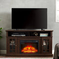 Sesslife Electric Fireplace TV Stand with Remote Control for 65 in TV, Farmhouse TV Console Table with Open Storage Shelves & 2 Cabinets, Wooden Media Entertainment Center for Living Room, Gray