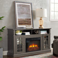 Sesslife Electric Fireplace TV Stand with Remote Control for 65 in TV, Farmhouse TV Console Table with Open Storage Shelves & 2 Cabinets, Wooden Media Entertainment Center for Living Room, Gray