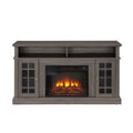 Sesslife Electric Fireplace TV Stand with Remote Control for 65 in TV, Farmhouse TV Console Table with Open Storage Shelves & 2 Cabinets, Wooden Media Entertainment Center for Living Room, Gray