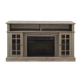 Sesslife Electric Fireplace TV Stand with Remote Control for 65 in TV, Farmhouse TV Console Table with Open Storage Shelves & 2 Cabinets, Wooden Media Entertainment Center for Living Room, Gray