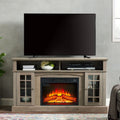 Sesslife Electric Fireplace TV Stand with Remote Control for 65 in TV, Farmhouse TV Console Table with Open Storage Shelves & 2 Cabinets, Wooden Media Entertainment Center for Living Room, Gray