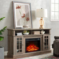 Sesslife Electric Fireplace TV Stand with Remote Control for 65 in TV, Farmhouse TV Console Table with Open Storage Shelves & 2 Cabinets, Wooden Media Entertainment Center for Living Room, Gray