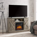 Gzxs Farmhouse Fireplace TV Stand with 18" Electric Fireplace for 50 in Tvs, Farmhouse Entertainment Center W/ Open Shelves, TV Media Console for Living Room, Gray Wash
